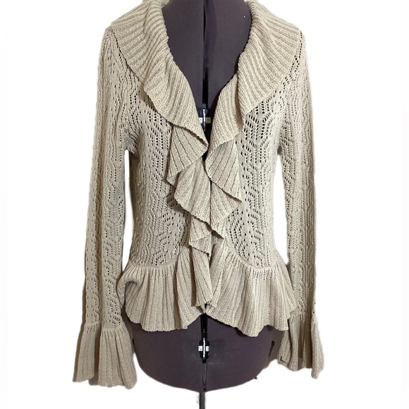 Daisy Fuentes Sweaters - Y2K Vtg Open Knit Ruffle Fairy Cardigan Sz M